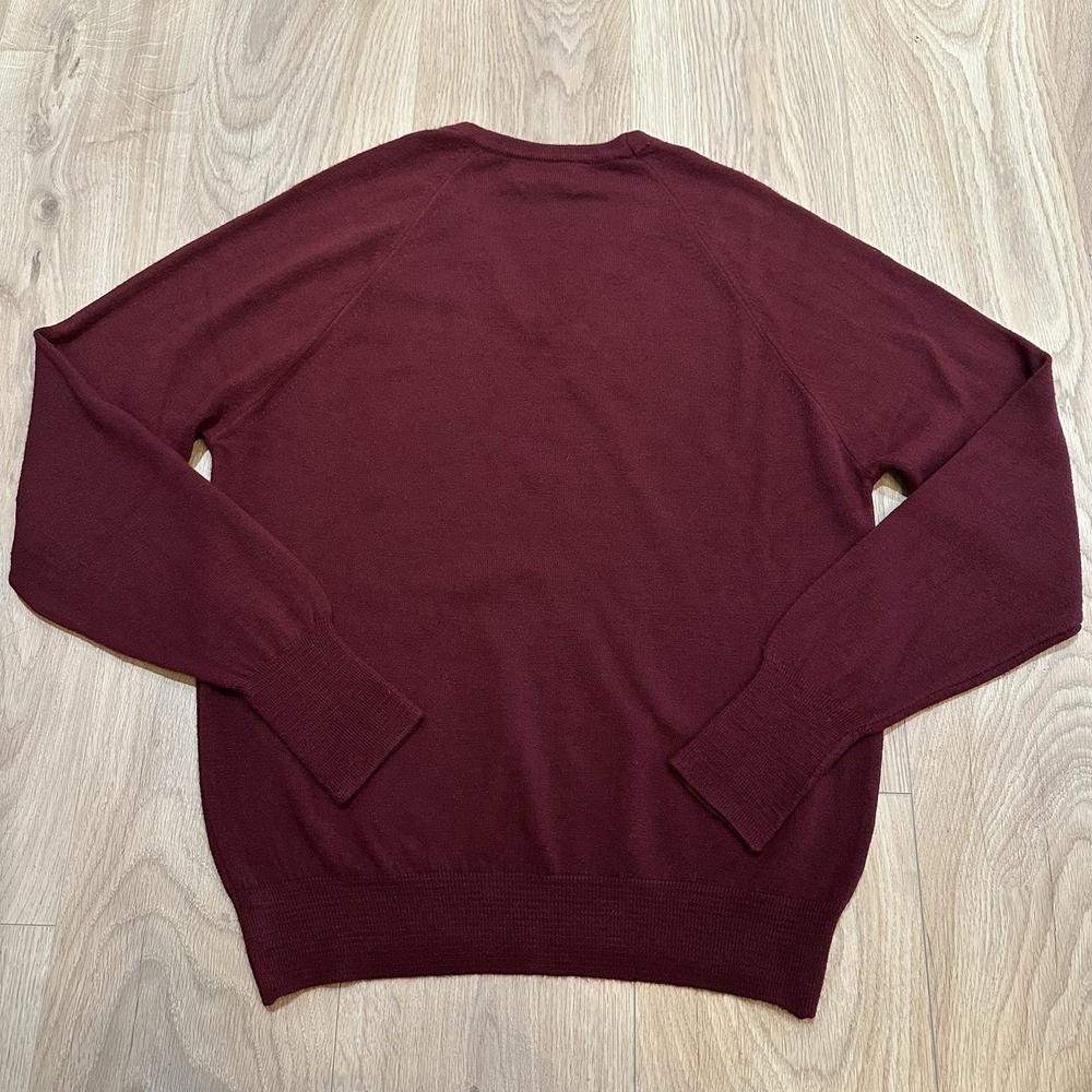 VTG Christian Dior V-Neck Sweater Women's Sz Large Burgundy Logo Preppy Acrylic - Picture 7 of 7